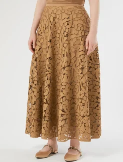 Gonna in pizzo macramè - CAMMELLO
