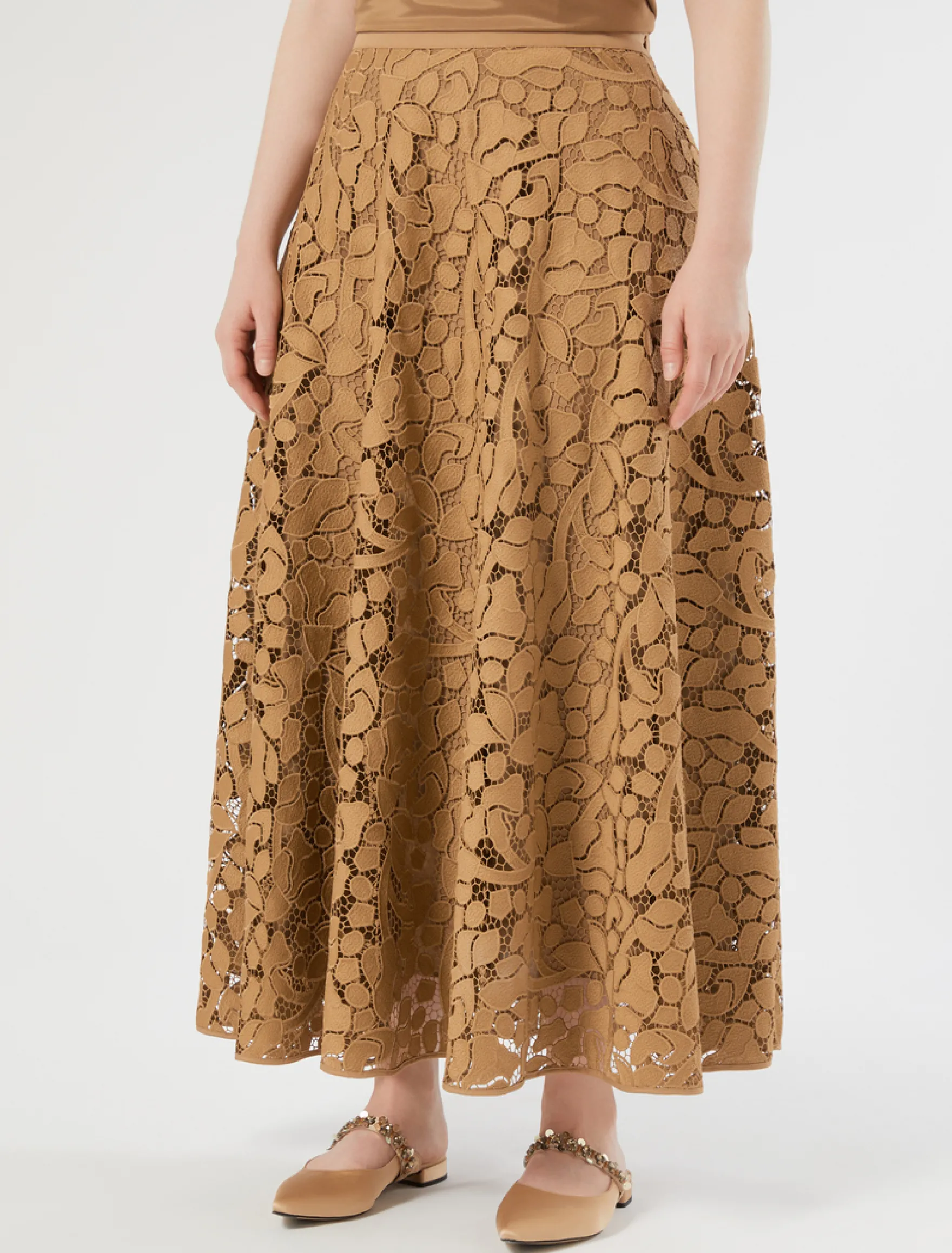 Gonna in pizzo macramè - CAMMELLO
