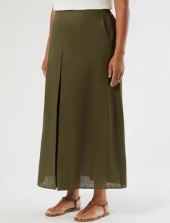 Gonna svasata in lino - VERDE KAKI