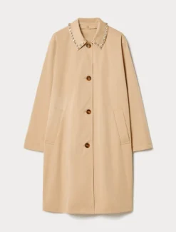 Impermeabile in gabardina antigoccia con ricamo - BEIGE