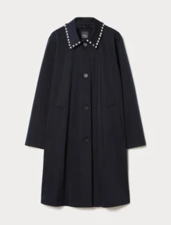 Impermeabile in gabardina antigoccia con ricamo - BLU NOTTE