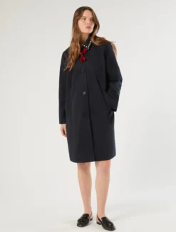 Impermeabile in gabardina antigoccia con ricamo - BLU NOTTE