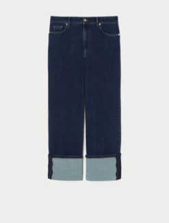 Jeans ampi in denim con ricamo - BLU NOTTE