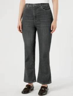 Jeans cropped in denim di misto cotone - NERO
