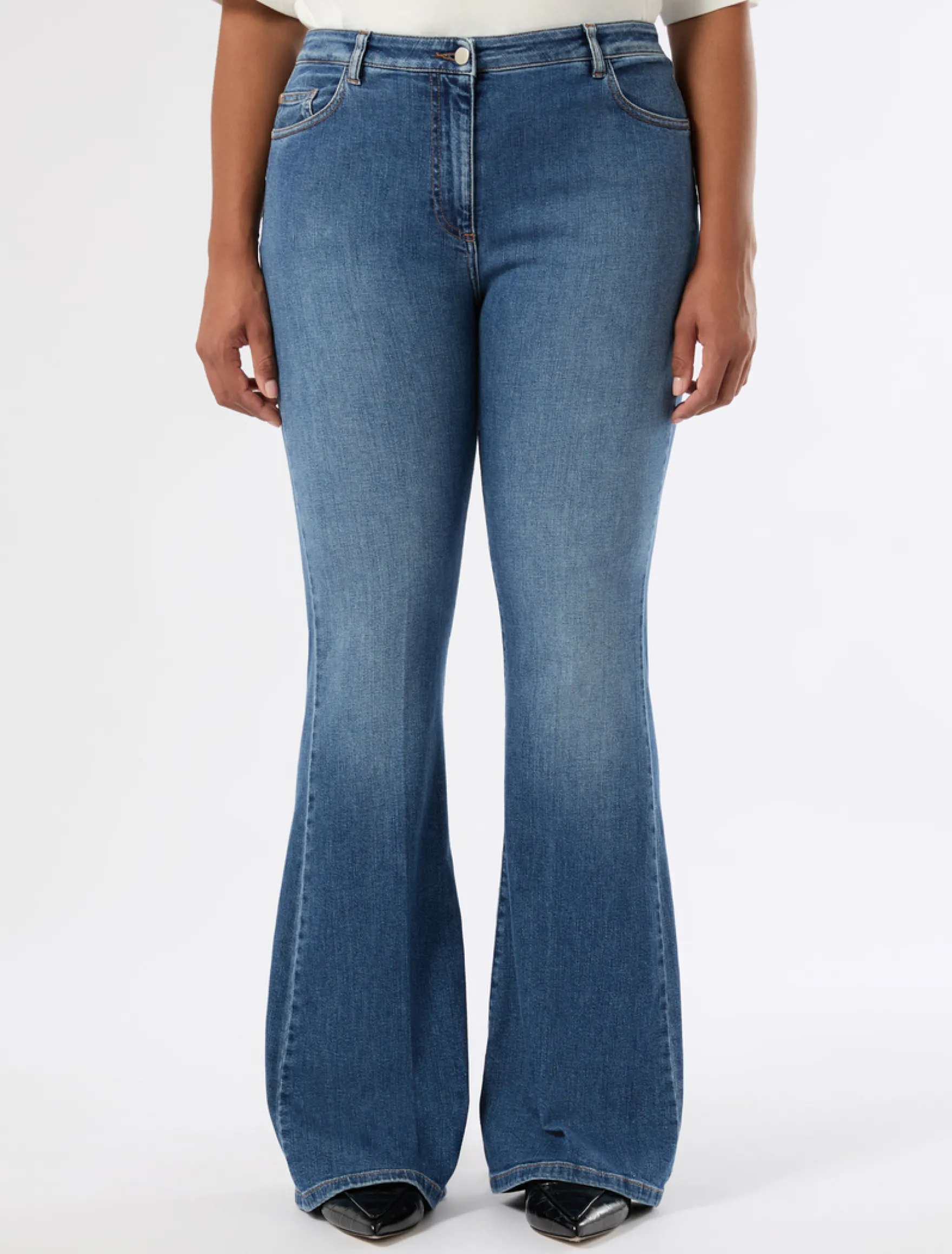 Jeans flare in denim di cotone - BLU NOTTE