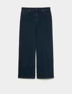 Jeans wide leg in denim di misto cotone - BLU NOTTE