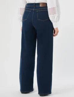 Jeans wide leg in denim di misto cotone - BLU NOTTE