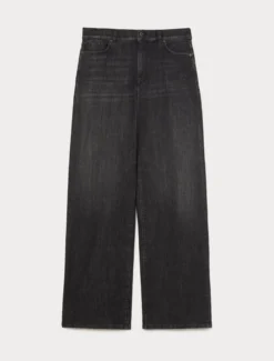 Jeans wide leg in denim stretch - NERO