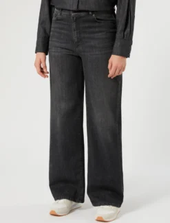 Jeans wide leg in denim stretch - NERO