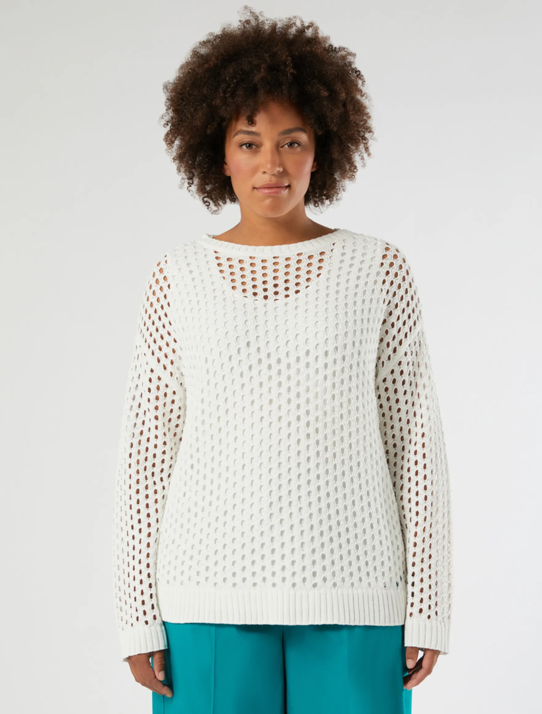 Maglia boxy in cotone traforato - BIANCO