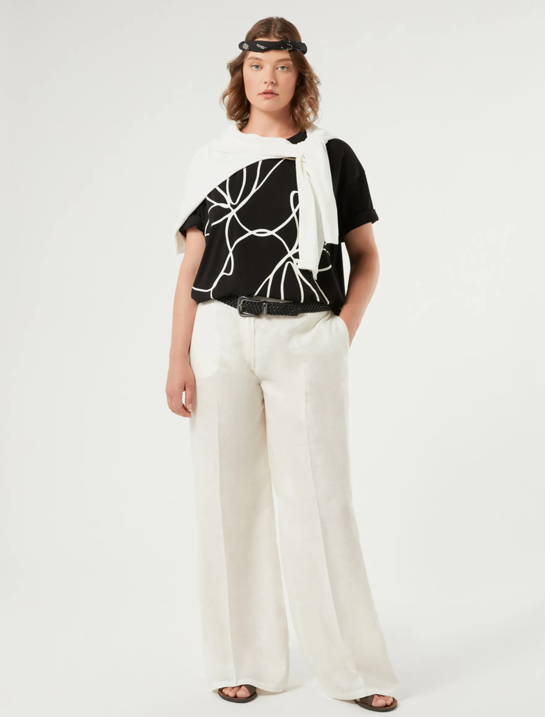Maglia boxy in lino e cotone - AVORIO