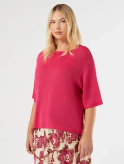 Maglia in cordonetto di lino - FUXIA