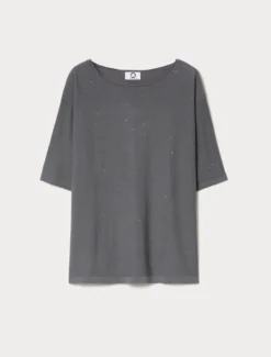 Maglia in cotone con paillettes - GRIGIO MEDIO