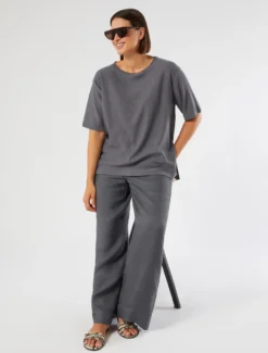 Maglia in cotone con paillettes - GRIGIO MEDIO