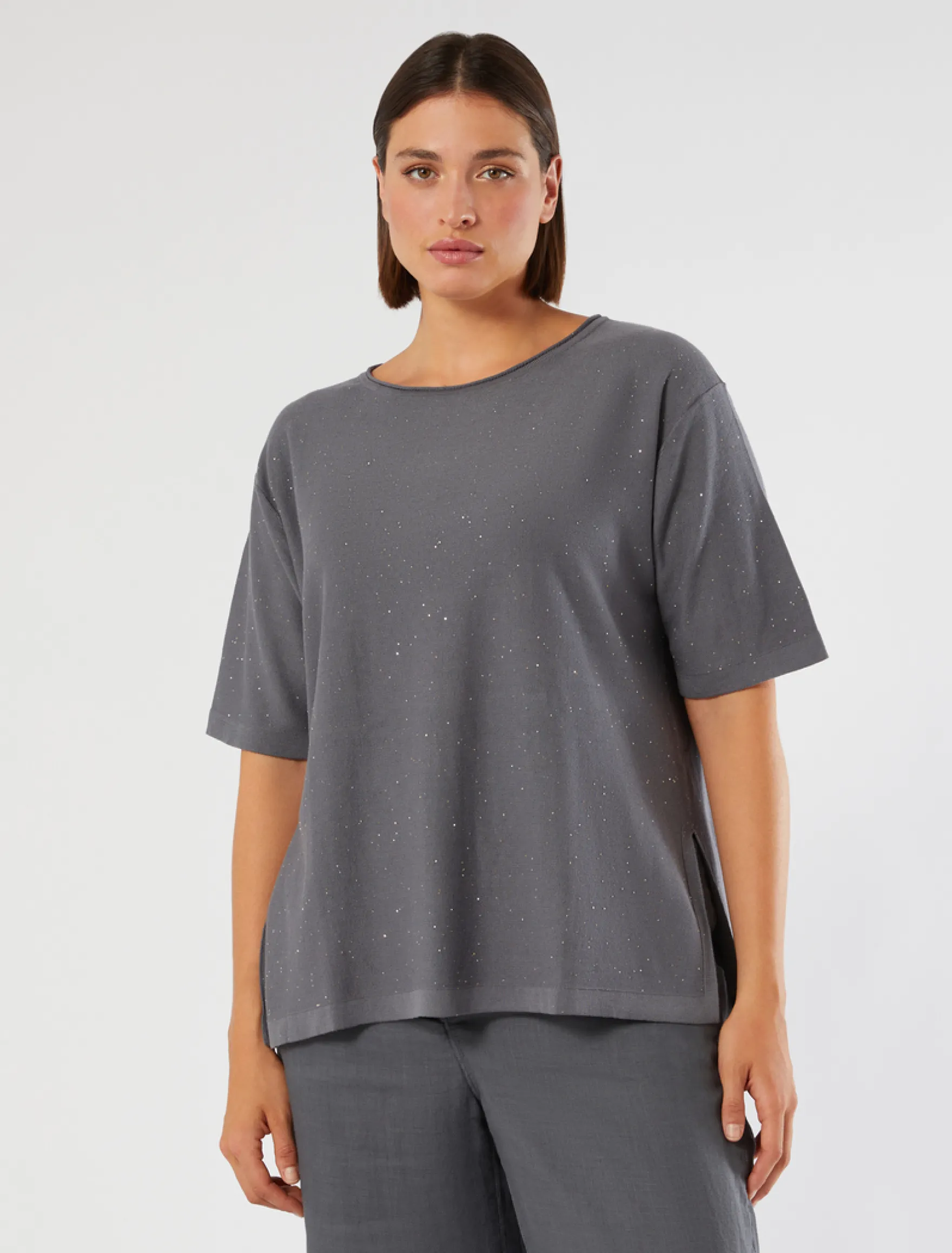 Maglia in cotone con paillettes - GRIGIO MEDIO