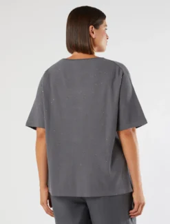Maglia in cotone con paillettes - GRIGIO MEDIO