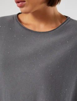 Maglia in cotone con paillettes - GRIGIO MEDIO
