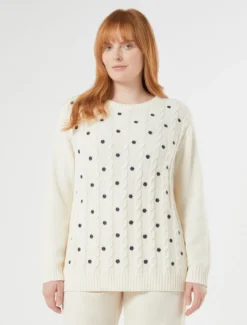 Maglia in cotone con ricamo - AVORIO