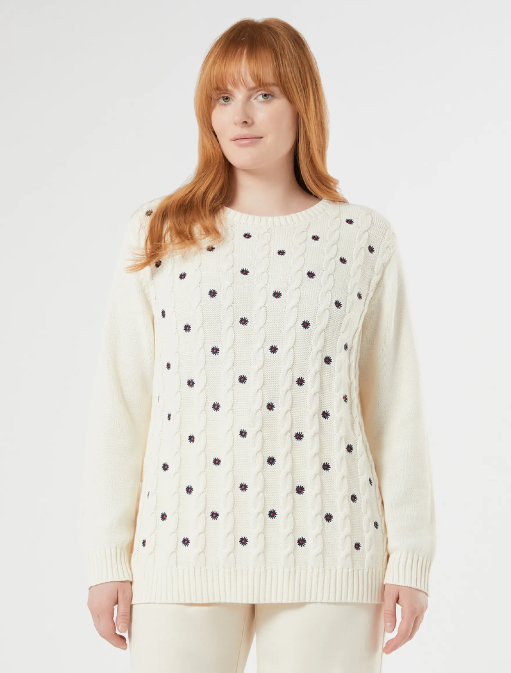 Maglia in cotone con ricamo - AVORIO