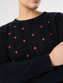 Maglia in cotone con ricamo - BLU