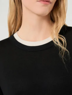 Maglia in lana e cachemire con collo - NERO BIANCO