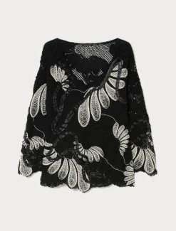Maglia in misto cotone con ricamo - BIANCO AVORIO