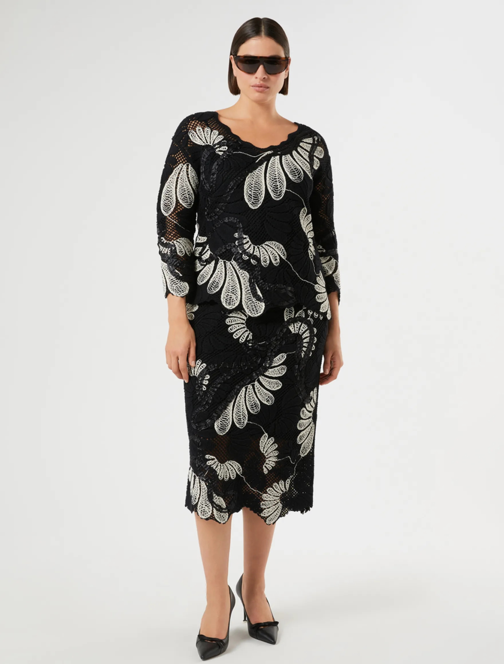 Maglia in misto cotone con ricamo - BIANCO AVORIO