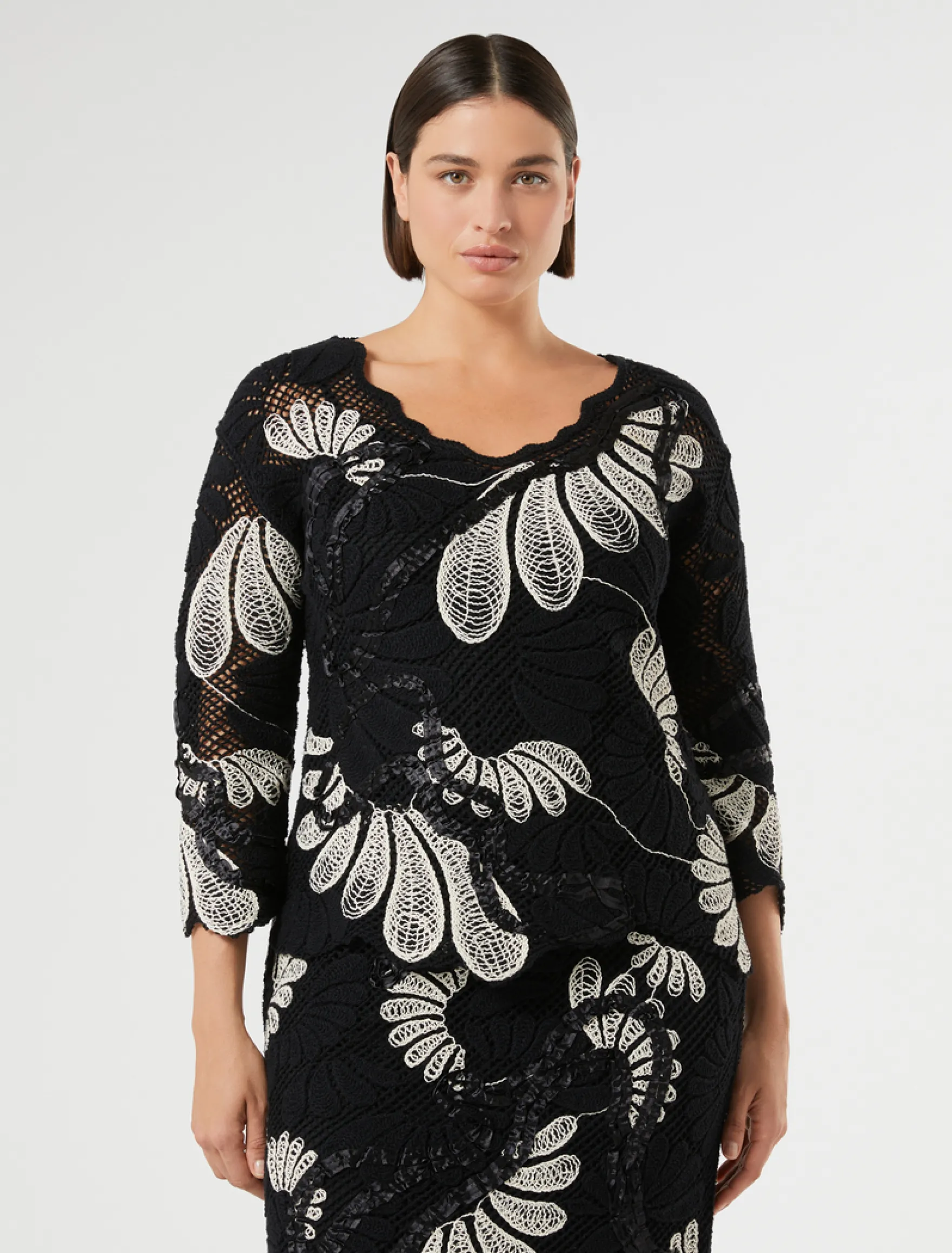 Maglia in misto cotone con ricamo - BIANCO AVORIO