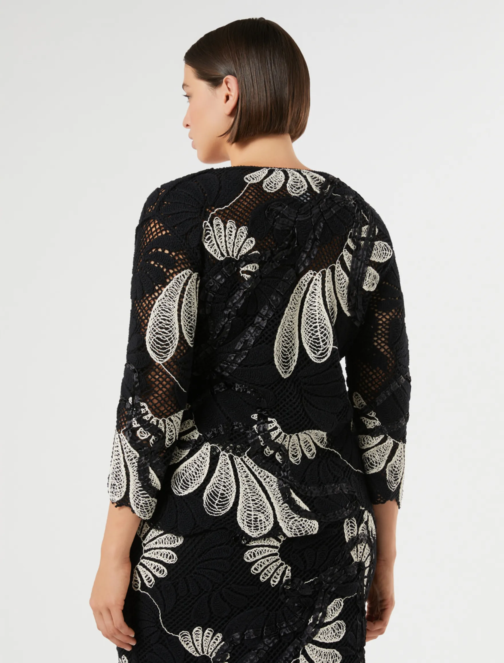 Maglia in misto cotone con ricamo - BIANCO AVORIO
