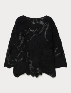 Maglia in misto cotone con ricamo - NERO