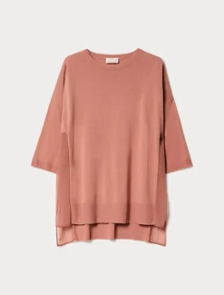 Maglia in misto cotone e georgette - ROSA SCURO