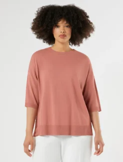 Maglia in misto cotone e georgette - ROSA SCURO
