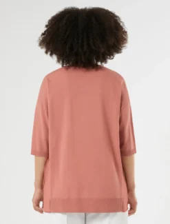 Maglia in misto cotone e georgette - ROSA SCURO