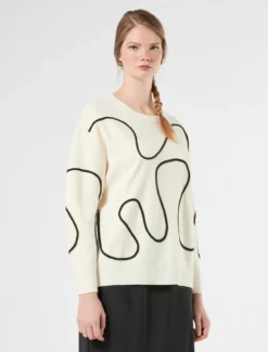 Maglia in misto lana con ricamo - BIANCO