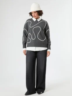 Maglia in misto lana con ricamo - GRIGIO MEDIO