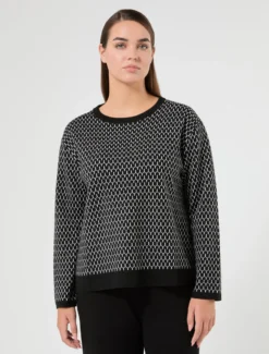 Maglia in misto lana jacquard - NERO