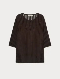 Maglia in viscosa a coste - MARRONE SCURO