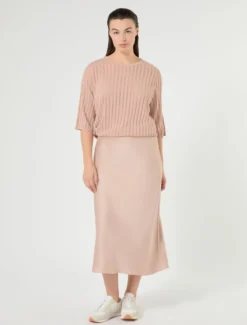 Maglia in viscosa a coste - ROSA ANTICO