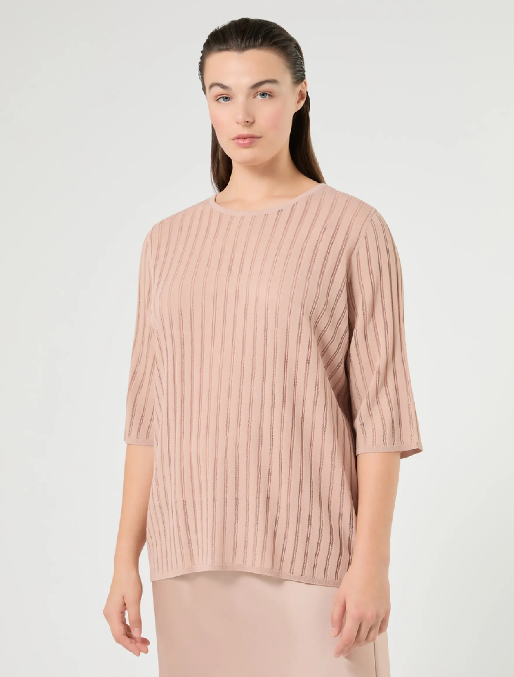 Maglia in viscosa a coste - ROSA ANTICO