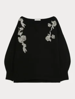 Maglia in viscosa con ricamo - NERO