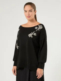 Maglia in viscosa con ricamo - NERO