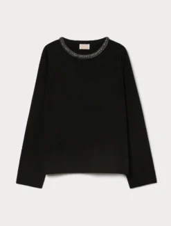 Maglia jacquard con ricamo - NERO