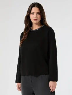 Maglia jacquard con ricamo - NERO