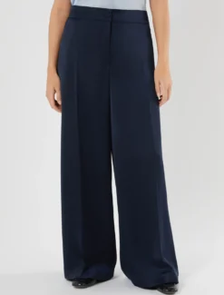 Pantaloni ampi in crêpe envers satin - BLU NOTTE