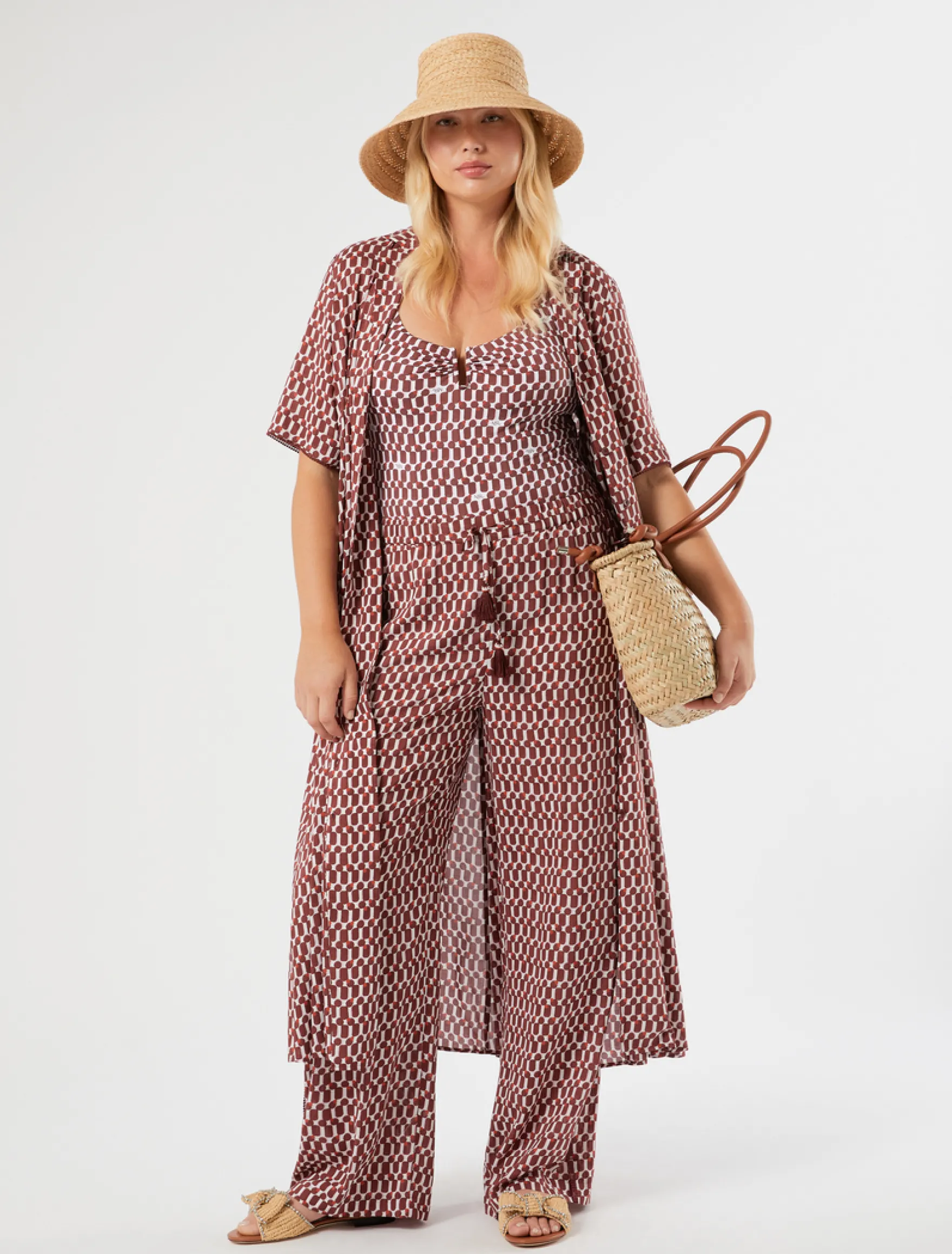 Pantaloni ampi in viscosa - ROSSO MARRONE