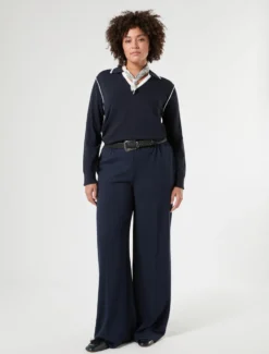 Pantaloni a palazzo in scuba crêpe stretch - BLU NOTTE
