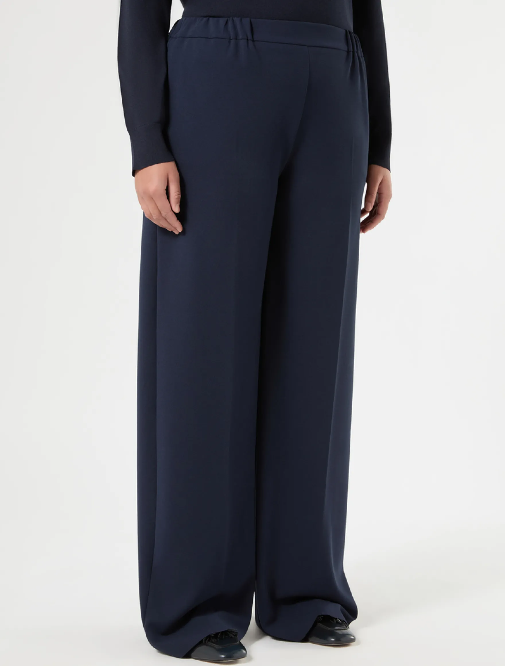 Pantaloni a palazzo in scuba crêpe stretch - BLU NOTTE