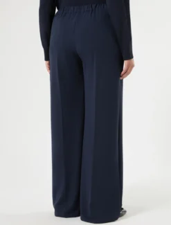 Pantaloni a palazzo in scuba crêpe stretch - BLU NOTTE