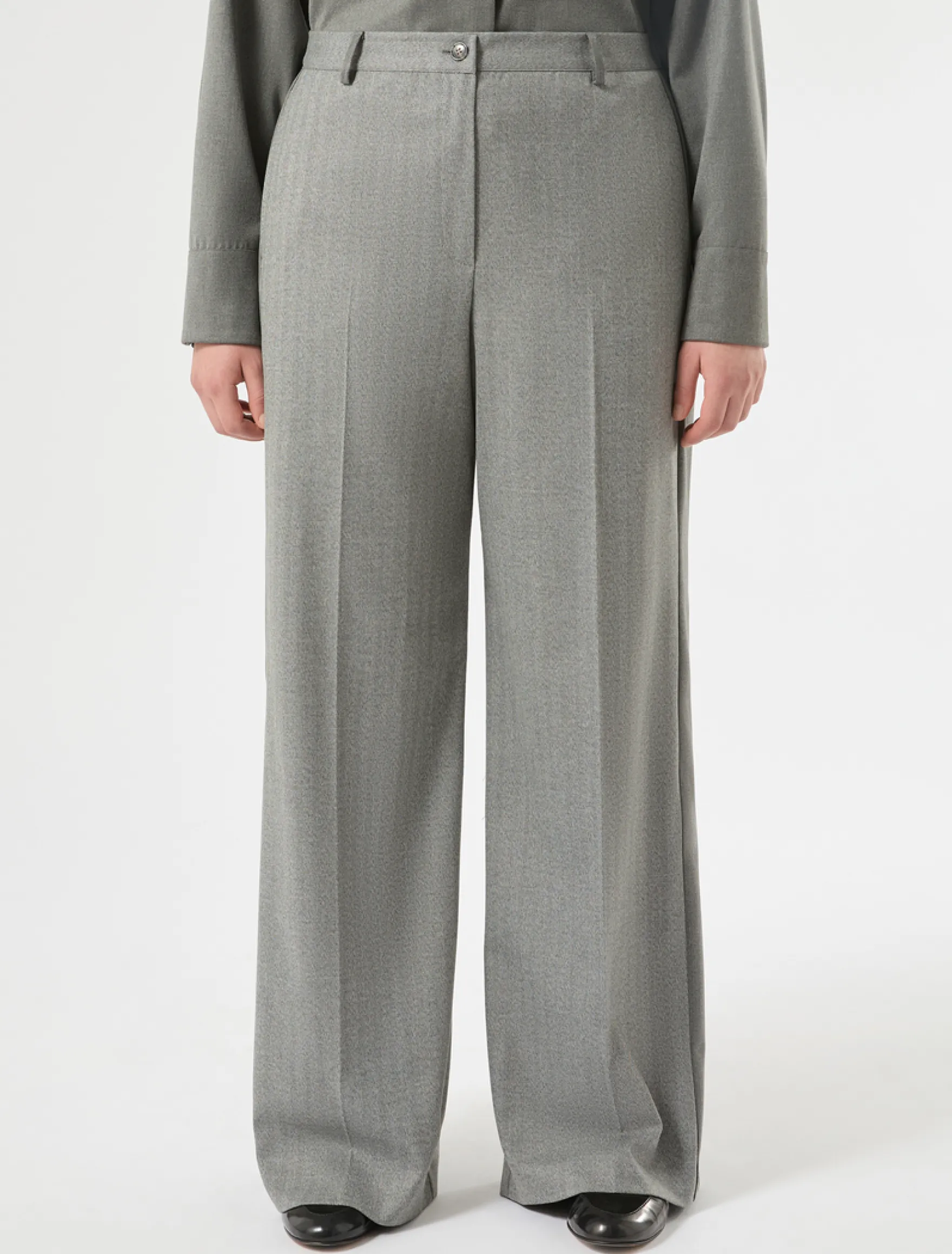 Pantaloni a palazzo in twill - GRIGIO CHIARO