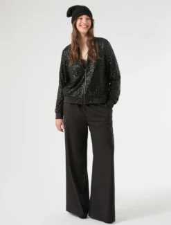 Pantaloni a palazzo in twill - NERO